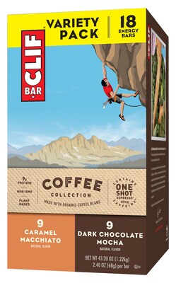 Clif Bar Caramel Macchiato and Dark Chocolate Mocha Bar, Variety Pack, 43.2 oz, 18/Box (CCC31583)