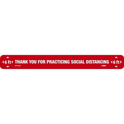National Marker Walk-On™ Floor Decal, Thank You for Practicing Social Distancing, 2.25 x 20, Red/White (WFS78RD)