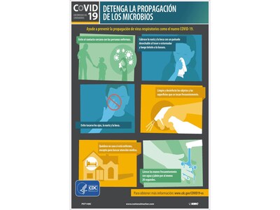 National Marker Vinyl Poster, COVID-19 Stop the Spread of Germs, 18 x 12, Multicolor (PST140C)