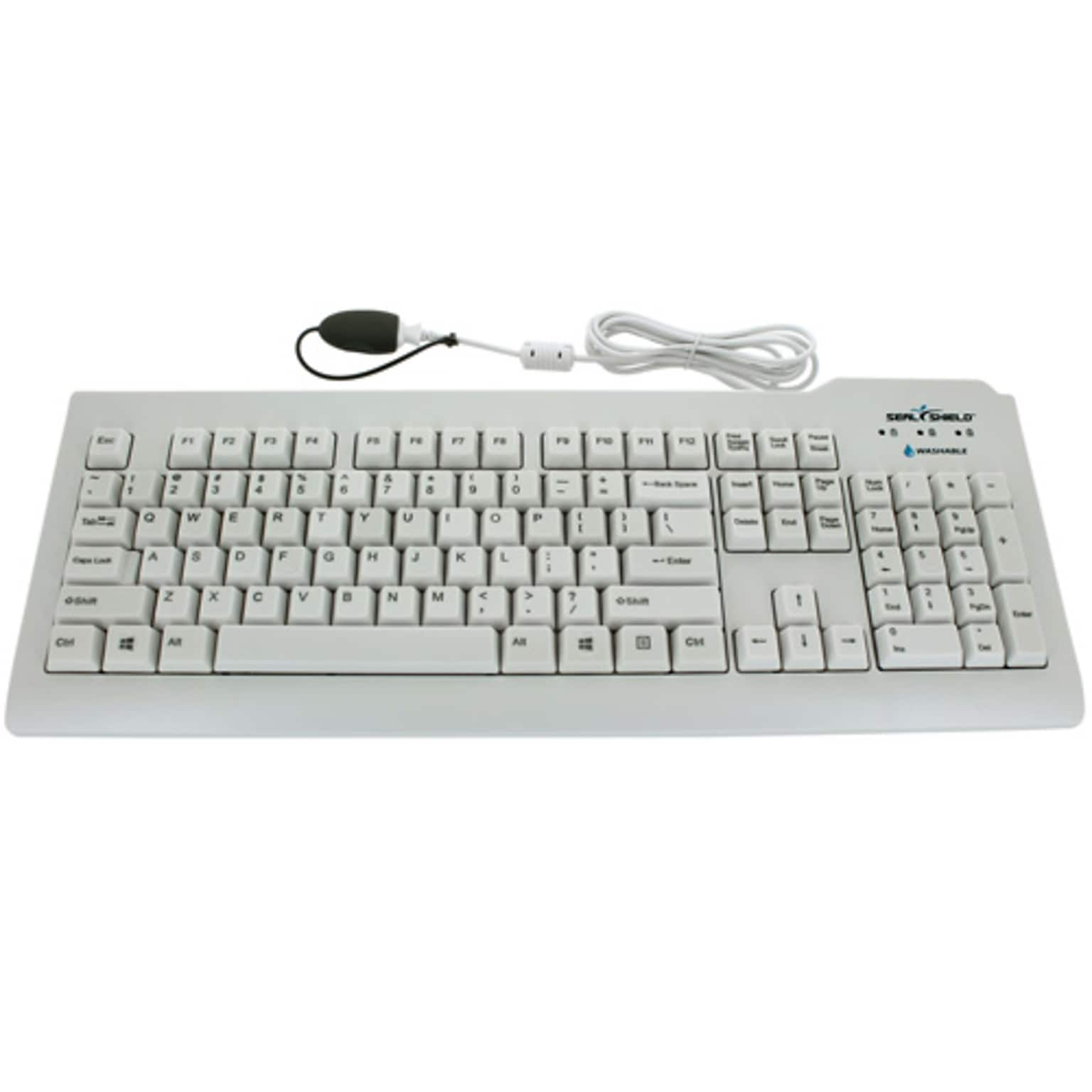 Seal Shield SSWKSV207L Silver Seal ABS Plastic Wired Waterproof QWERTY Keyboard for Windows/Mac, White