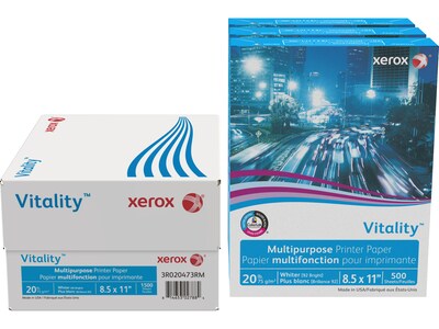 Xerox Vitality 8.5" x 11" Multipurpose Paper, 20 lbs., 92 Brightness, 500 Sheets/Ream, 3 Reams/Carton (3R020473RM)