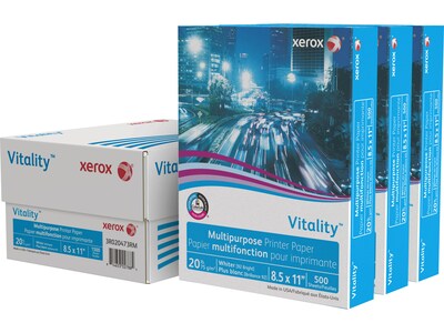 Xerox Vitality 8.5" x 11" Multipurpose Paper, 20 lbs., 92 Brightness, 500 Sheets/Ream, 3 Reams/Carton (3R020473RM)