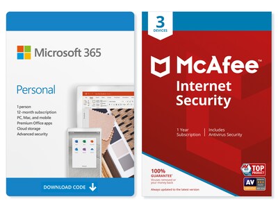 Microsoft 365 Personal McAfee Internet Security for Windows/Mac/Android/iOS, 1 Person/3 Devices, Download (QQ2-00021)