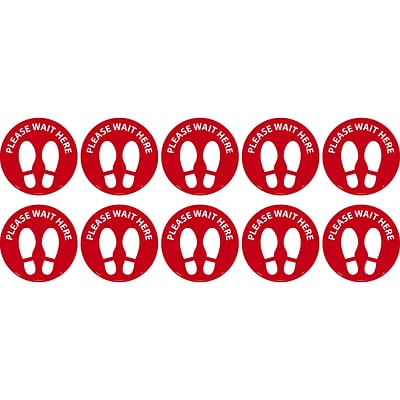 National Marker Temp-Step™ Floor Decal, Please Wait Here, 8, Red/White, 10 (WFS83ARD10)