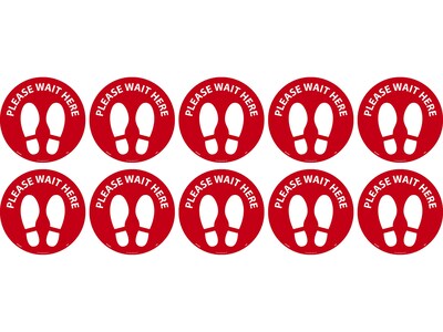 National Marker Walk-On™ Floor Decal, Please Wait Here, 8, Red/White, 10 (WFS83RD10)