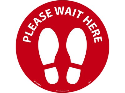 National Marker TexWalk® Floor Decal, Please Wait Here, 8, Red/White (WFS83TXRD)