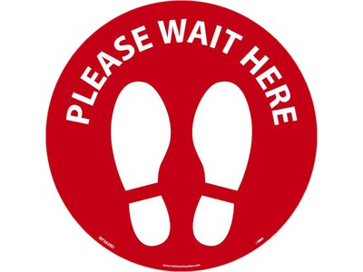 National Marker Walk-On™ Floor Decal, Please Wait Here, 8, Red/White (WFS83RD)