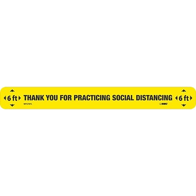 National Marker Walk-On™ Floor Decal, Thank You for Practicing Social Distancing, 2.25 x 20, Yellow/Black (WFS78YL)