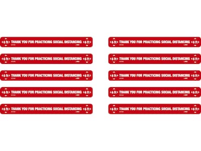 National Marker Walk-On™ Floor Decal, Thank You for Practicing Social Distancing, 2.25 x 20, Red/White, 10 (WFS78RD10)