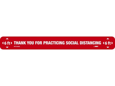 National Marker Temp-Step™ Floor Decal, Thank You for Practicing Social Distancing, 2.25 x 20, Red/White (WFS78ARD)