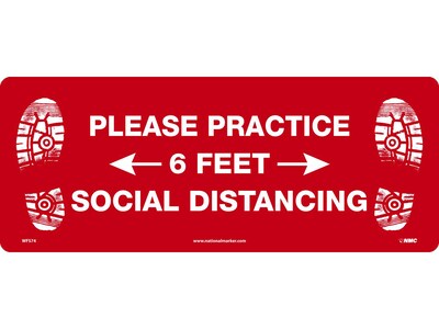 National Marker Temp-Step™ Floor Decal, "Please Practice Social Distancing," 8" x 20", Red/White (WFS74A)