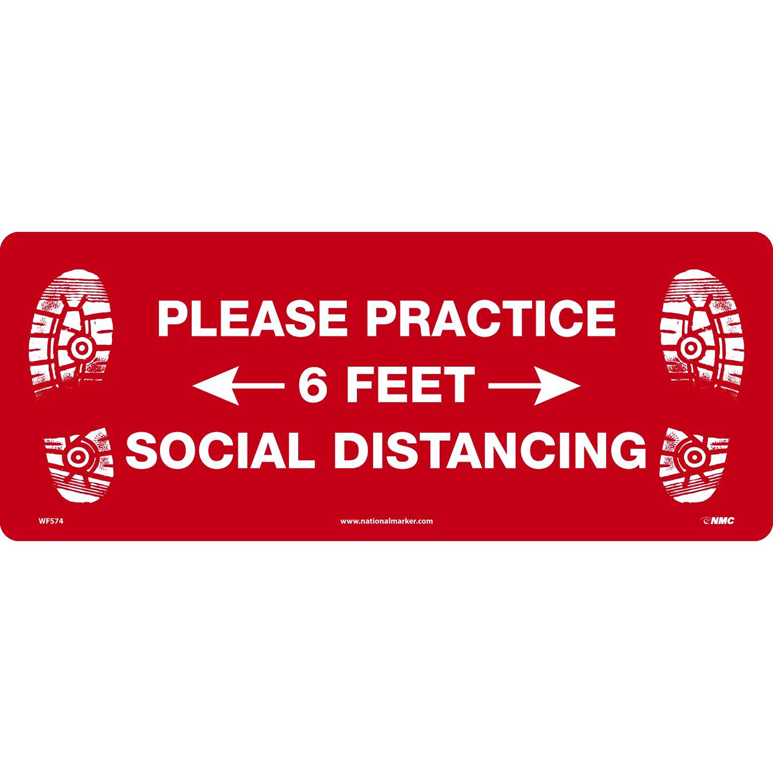 National Marker Temp-Step™ Floor Decal, Please Practice Social Distancing, 8 x 20, Red/White (WFS74A)