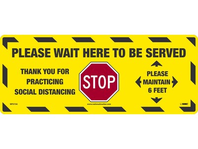 National Marker Temp-Step™ Floor Decal, Please Wait Here to be Served, 8 x 20, Yellow/Black/Red (WFS75A)