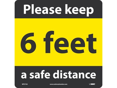 National Marker Temp-Step™ Floor Decal, 6 Feet Please Keep a Safe Distance, 12 x 12, Yellow/Black (WFS73A)