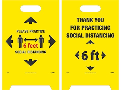 National Marker Double-Sided A-Frame Sign, Please Practice Social Distancing, 19 x 12, Yellow/Black/Red (FS43)