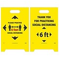 National Marker Double-Sided A-Frame Sign, Please Practice Social Distancing, 19 x 12, Yellow/Black/Red (FS43)