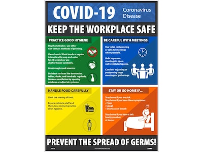 National Marker Poster, "COVID-19 Keep the Workplace Safe," 24" x 18", Multicolor (PST149)