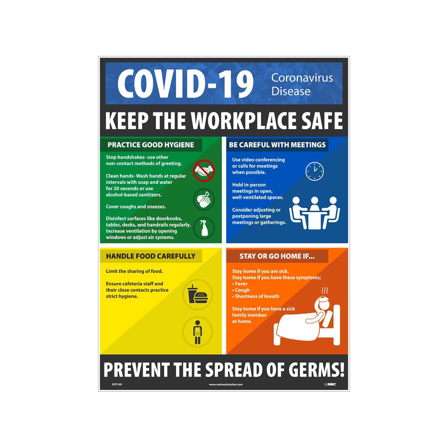 National Marker Poster, COVID-19 Keep the Workplace Safe, 24 x 18, Multicolor (PST149)