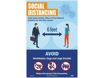 National Marker Vinyl Poster, Social Distancing, 18 x 12, Blue/Orange (PST150C)