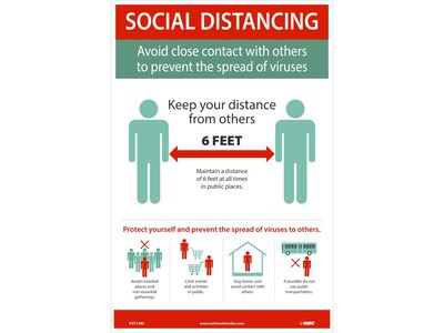 National Marker Vinyl Poster, Social Distancing, 18 x 12, Red/Green/White (PST148C)