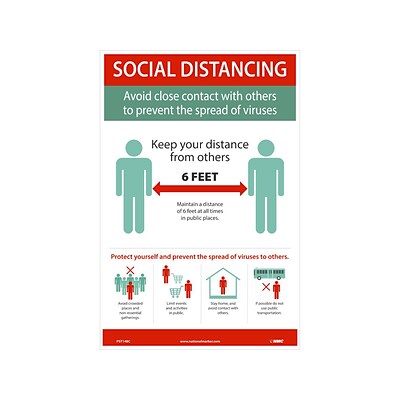 National Marker Vinyl Poster, Social Distancing, 18 x 12, Red/Green/White (PST148C)