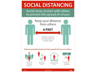 National Marker Poster, Social Distancing, 24 x 18, Red/Green/White (PST148)