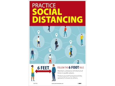 National Marker Vinyl Poster, Practice Social Distancing, 18 x 12, Multicolor (PST147C)