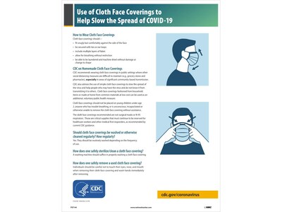 National Marker Poster, Use of Cloth Face Coverings to Help Slow the Spread of COVID-19, 24 x 18, Multicolor (PST144)