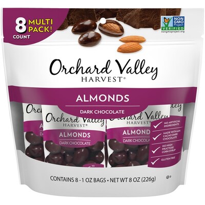 Orchard Valley Harvest Dark  Chocolate Covered Almonds, 8 oz., 8 Bags/Pack (JOH13653)