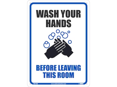 National Marker Wall Sign, Wash Your Hands Before Entering This Room, Plastic, 14 x 10, White/Bl