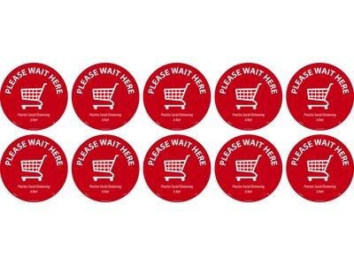 National Marker TexWalk® Floor Decal, Please Wait Here, 8, Red/White, 10 (WFS82TX10)