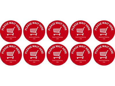 National Marker Temp-Step™ Floor Decal, Please Wait Here, 8, Red/White, 10 (WFS82A10)