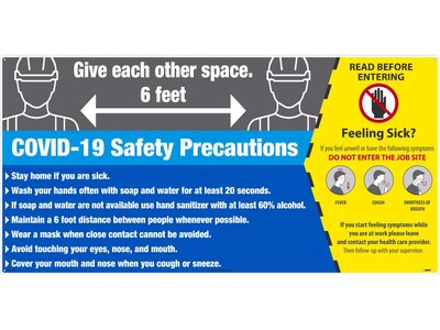 National Marker Wall Sign, COVID-19 Safety Precautions, Aluminum, 2 x 4, Blue/Gray/Yellow (M6224ACP)