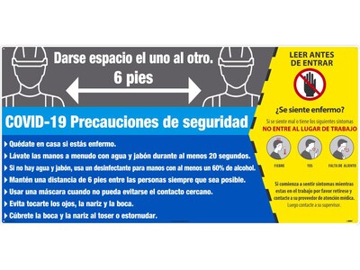 National Marker Wall Sign, COVID-19 Safety Precautions, Aluminum, 2 x 4, Blue/Gray/Yellow (M6224ACPSP)