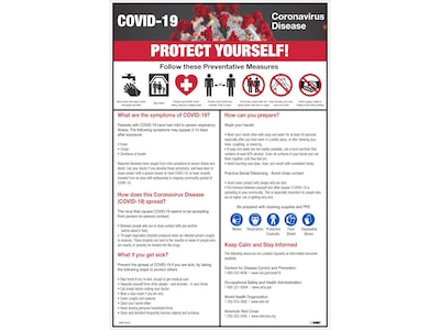 National Marker Vinyl Poster, COVID-19 Protect Yourself, 18 x 12, White/Red/Black (PST141C)
