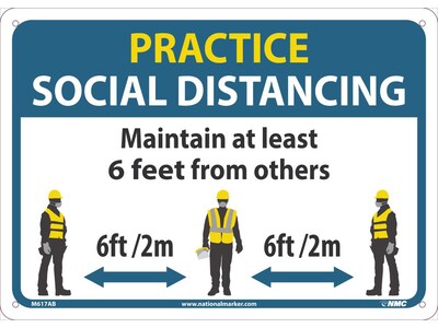 National Marker Wall Sign, Practice Social Distancing, Aluminum, 10 x 14, Blue/White/Yellow (M619AB)