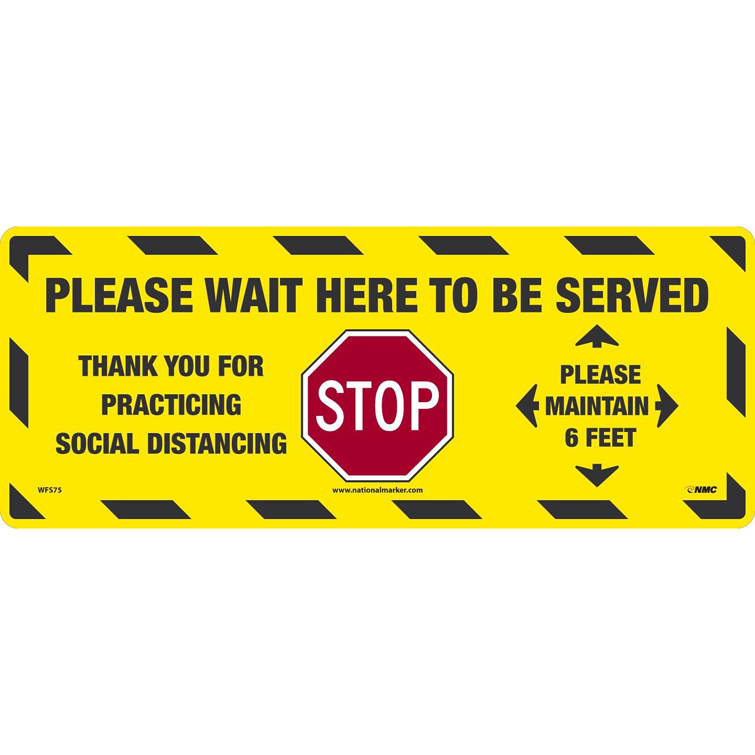 National Marker Walk-On™ Floor Decal, Please Wait Here to be Served, 8 x 20, Yellow/Black/Red (WFS75)