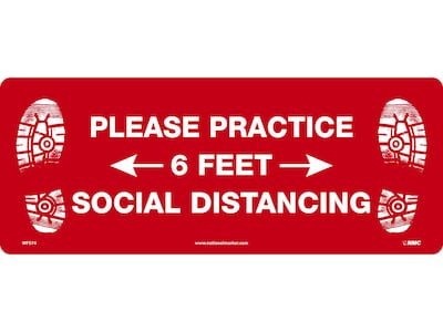 National Marker Walk-On™ Floor Decal, Please Practice Social Distancing, 8 x 20, Red/White (WFS74)