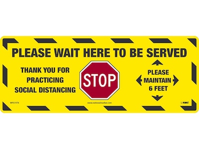 National Marker TexWalk® Floor Decal, Please Wait Here to be Served, 7.63 x 19.63, Yellow/Black/Red (WFS75TX)
