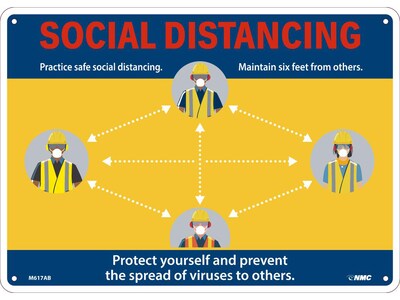 National Marker Wall Sign, Social Distancing, Aluminum, 10 x 14, Yellow/Blue (M617AB)