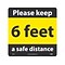 National Marker Walk-On™ Floor Decal, 6 Feet Please Keep a Safe Distance, 12 x 12, Yellow/Black