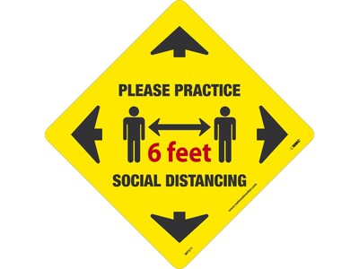 National Marker Walk-On™ Floor Decal, Please Practice Social Distancing, 12 x 12, Yellow (WFS71)