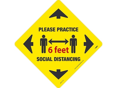 National Marker TexWalk® Floor Decal, Please Practice Social Distancing, 11.75 x 11.75, Yellow (WFS71TX)