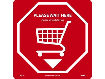 National Marker Walk-On™ Floor Decal, Please Wait Here, 12 x 12, Red/White (WFS72)