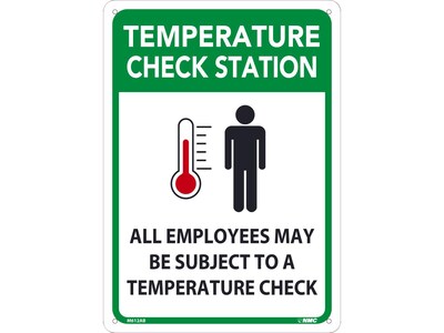 National Marker Wall Sign, Temperature Check Station, Aluminum, 14 x 10, Green/White/Black (M612AB)