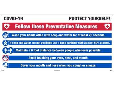 National Marker Wall Sign, COVID-19 Protect Yourself, Aluminum, 2 x 4, Blue/Red/White (M6124ACP)