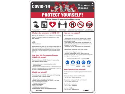 National Marker Wall Sign, COVID-19 Protect Yourself, Plastic, 14 x 10, White/Red/Black (M0141RB)