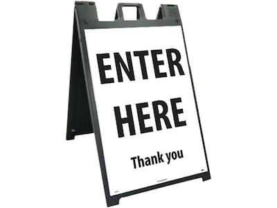National Marker A-Frame Sign & Stand Kit, Enter Here, 45 x 25, White/Black (SFS114C-KIT)