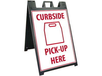 National Marker A-Frame Sign & Stand Kit, Curbside Pick-Up Here, 45 x 25, Black/Red/White (SFS113C-KIT)