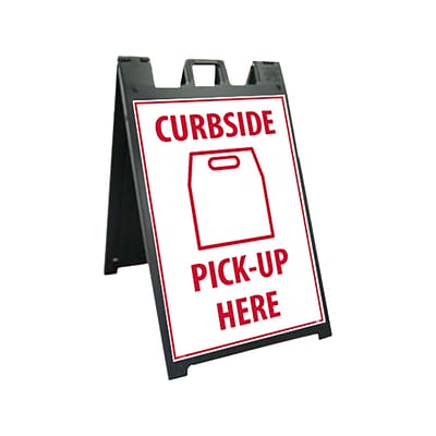 National Marker A-Frame Sign & Stand Kit, Curbside Pick-Up Here, 45 x 25, Black/Red/White (SFS113C-KIT)